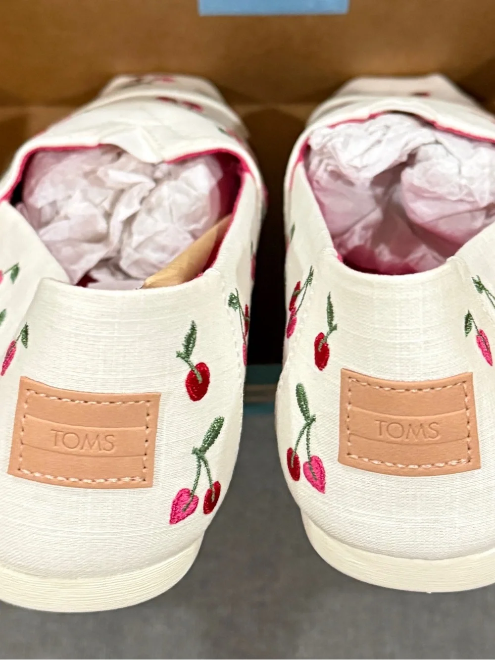 TOMS White Cherry Embroidered Alpargata Slip-On Flats